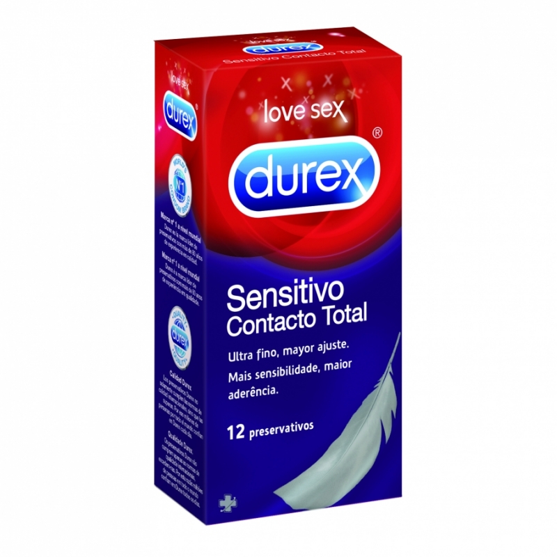 Love Sex Durex ® Sensitivo Contacto Total Ultrafino Mayor Ajuste Envase Con 12 Unidades 9008